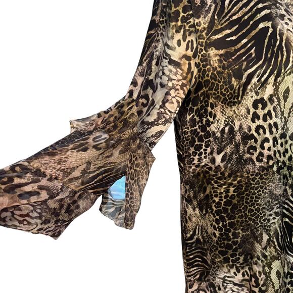 ELIE TAHARI Women's Size Medium Snap Front Sawyer Silk Animal Print Dress - Picture 4 of 10